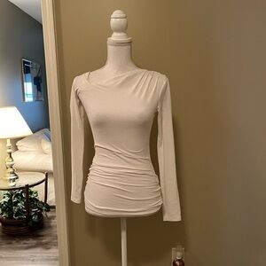 James Perse White Long Sleeve Tee With Asymmetrical Neckline